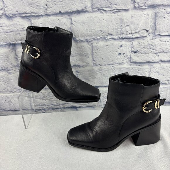 Vince Camuto Women's 8 M Black Leather Sameena Block Heel Side Zip Booties - Picture 4 of 11